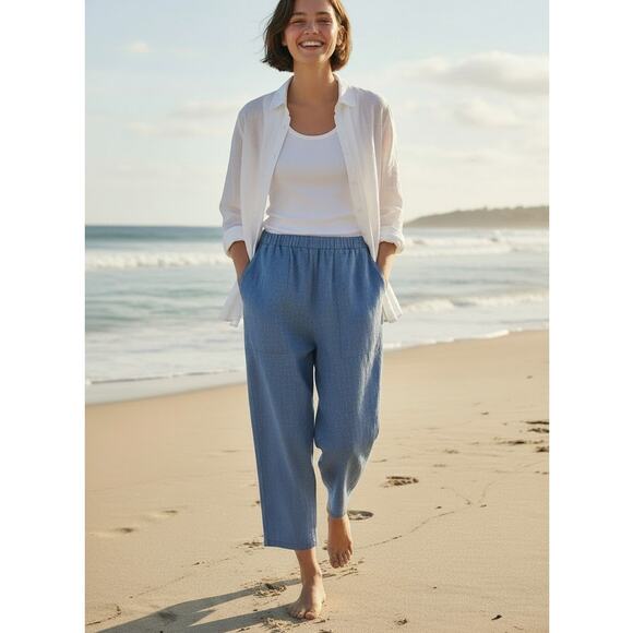 Chico's Pants - CHICO'S Silk Linen Blend Garment-Dyed Crop Pants Ocean Blue - Large (Chico's 2)
